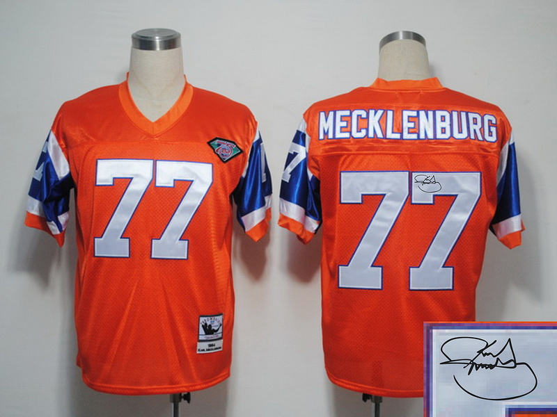 Broncos 77 Mecklenburg Orange Throwback Signature Edition Jerseys