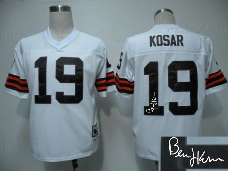 Browns 19 Kosar White Throwback Signature Edition Jerseys