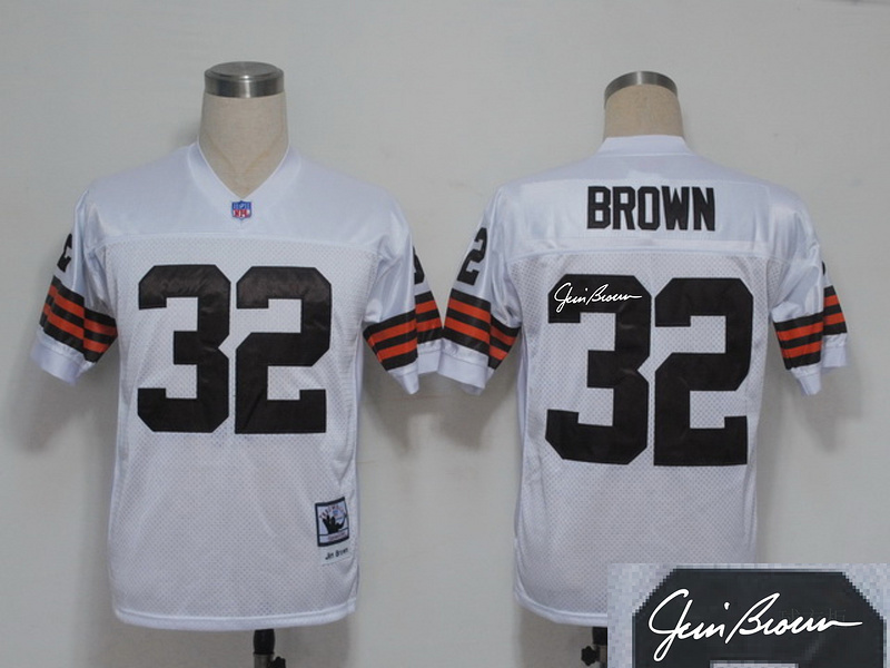 Browns 32 Brown White Throwback Signature Edition Jerseys