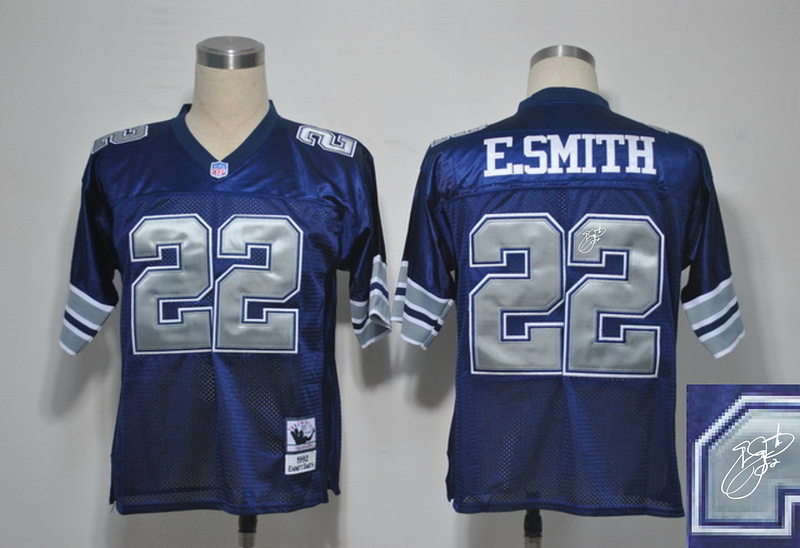 Cowboys 22 E.Smith Blue Throwback Signature Edition Jerseys