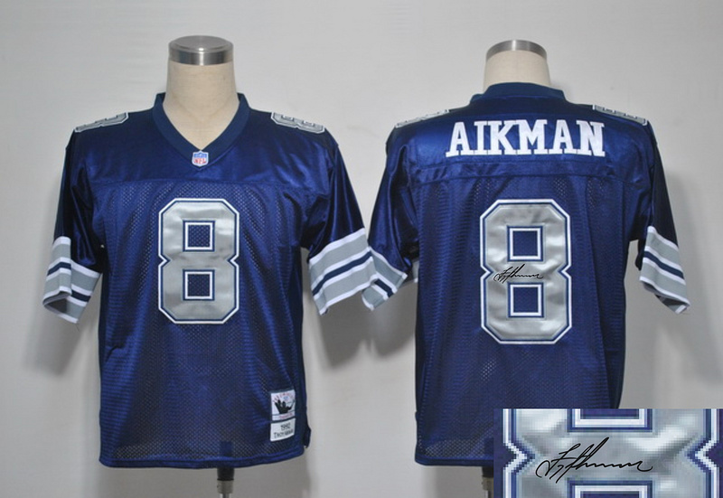 Cowboys 8 Aikman Blue Throwback Signature Edition Jerseys