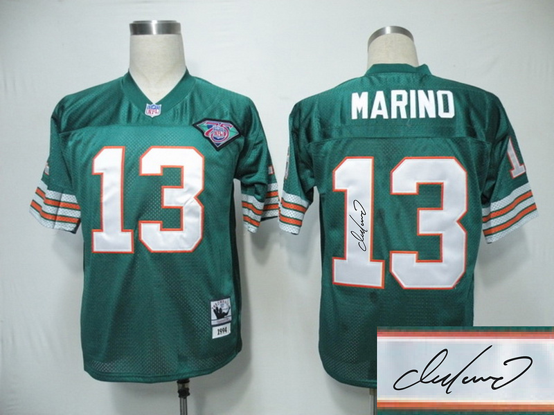Dolphins 13 Marino Green Throwback Signature Edition Jerseys