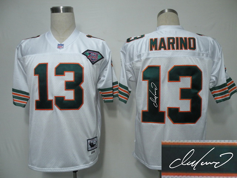 Dolphins 13 Marino White Throwback Signature Edition Jerseys