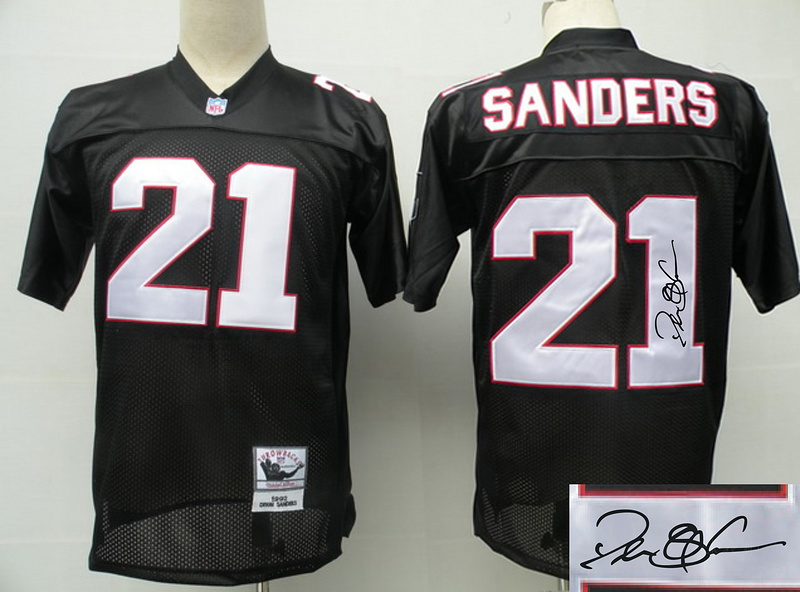 Falcons 21 Sanders Black Throwback Signature Edition Jerseys