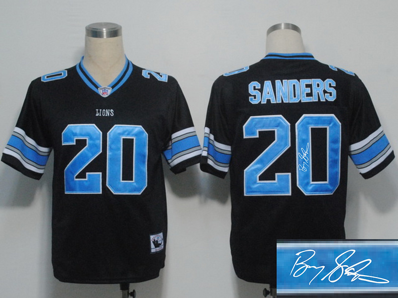 Lions 20 Sanders Black Throwback Signature Edition Jerseys
