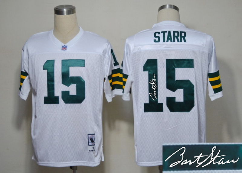 Packers 15 Starr White Throwback Signature Edition Jerseys