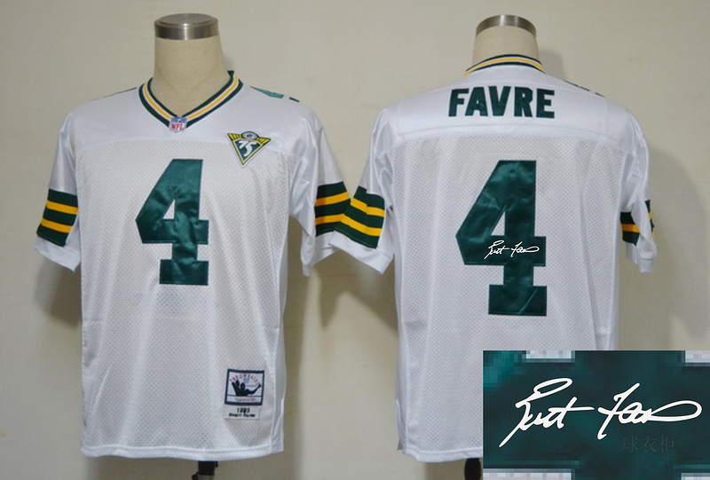 Packers 4 Favre White Throwback Signature Edition Jerseys