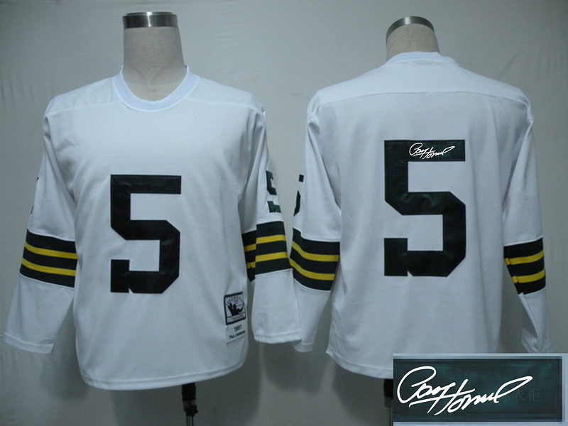 Packers 5 Hornung White Long Sleeve Throwback Signature Edition Jerseys