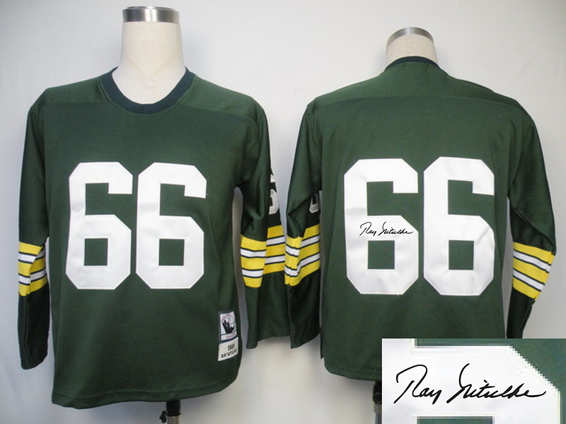 Packers 66 Nitschke Green Long Sleeve Throwback Signature Edition Jerseys
