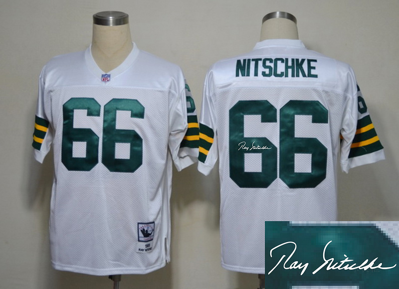Packers 66 Nitschke White Throwback Signature Edition Jerseys