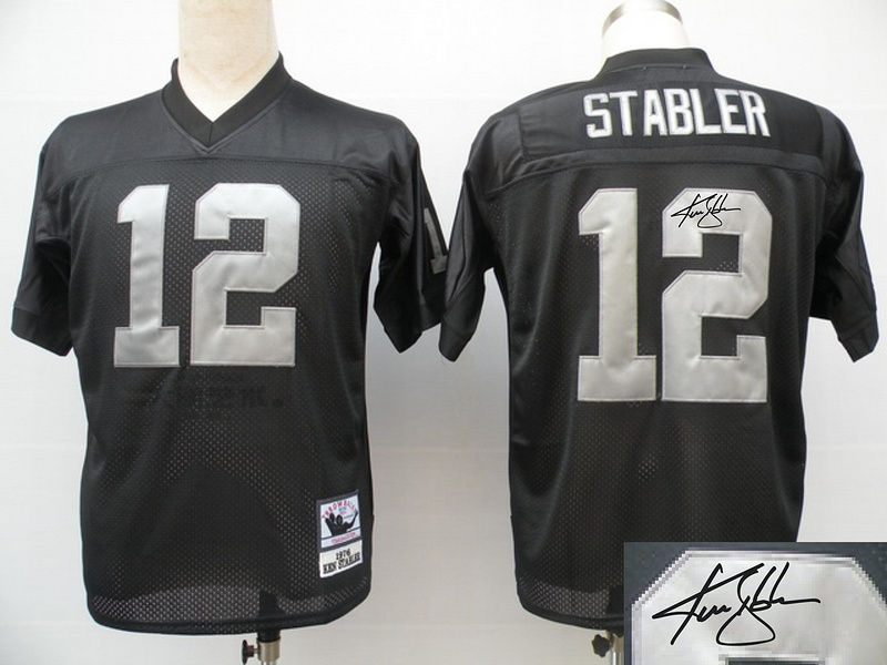 Raiders 12 Stabler Black Throwback Signature Edition Jerseys