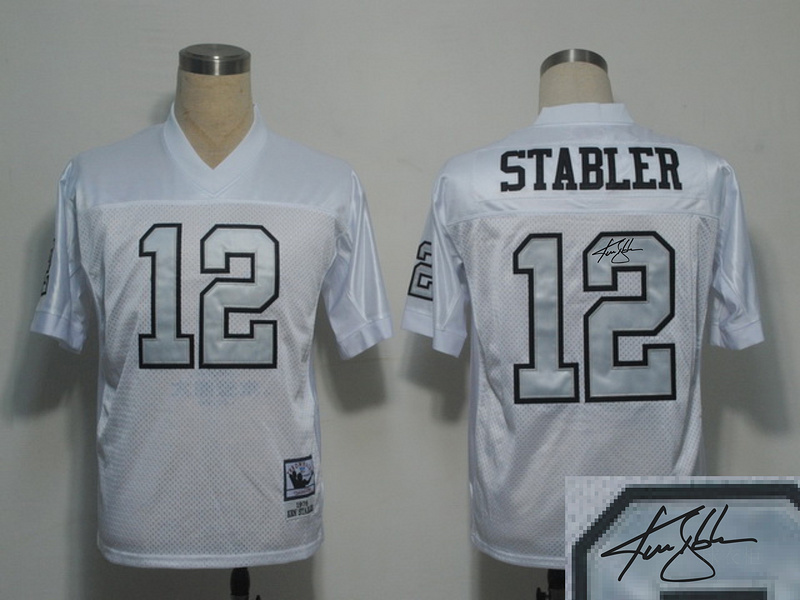 Raiders 12 Stabler White Sliver Throwback Signature Edition Jerseys