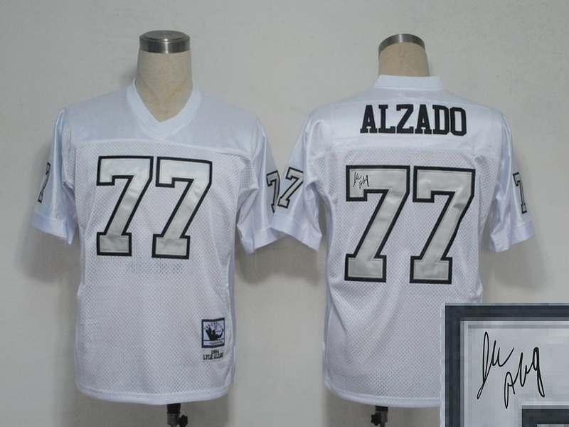 Raiders 77 Alzado White Silver Number Throwback Signature Edition Jerseys
