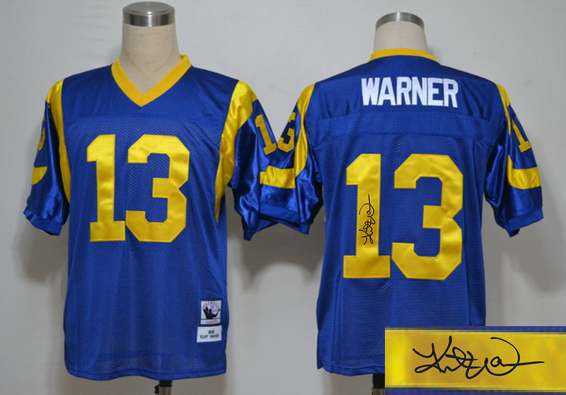 Rams 13 Warner Blue Throwback Signature Edition Jerseys