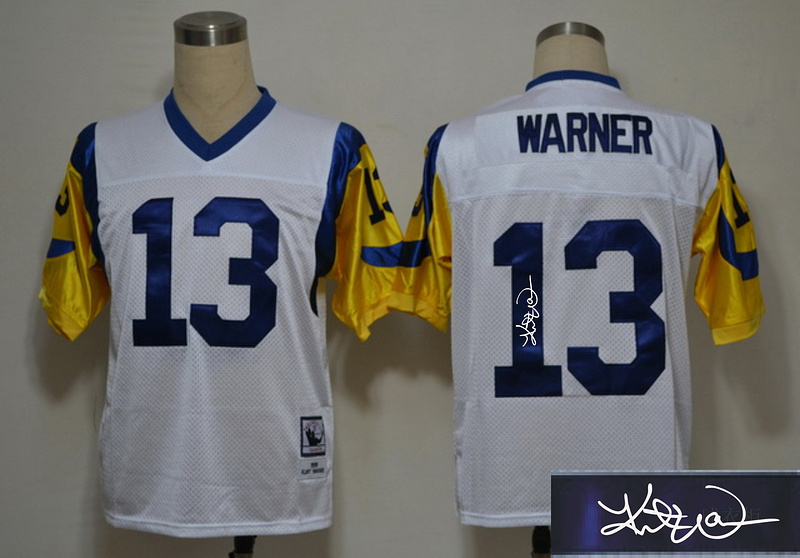 Rams 13 Warner White Throwback Signature Edition Jerseys