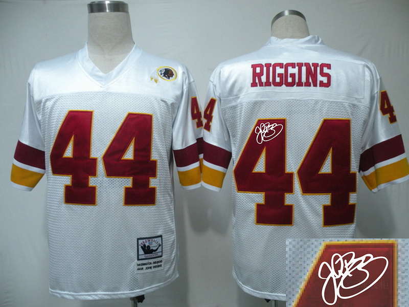 Redskins 44 Riggins White Throwback Signature Edition Jerseys