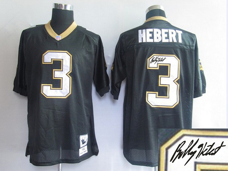Saints 3 Hebert Black Throwback Signature Edition Jerseys