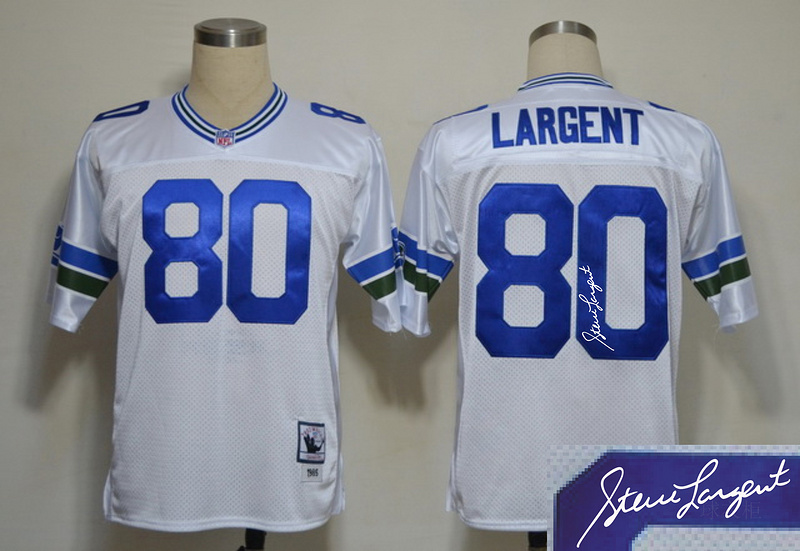 Seahawks 80 Largent White Throwback Signature Edition Jerseys