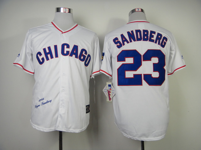 Cubs 23 Sandberg White 1988 M&N Jerseys