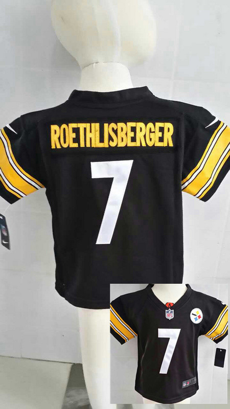 Nike Steelers 7 Roethlisberger Black Toddler Game Jerseys