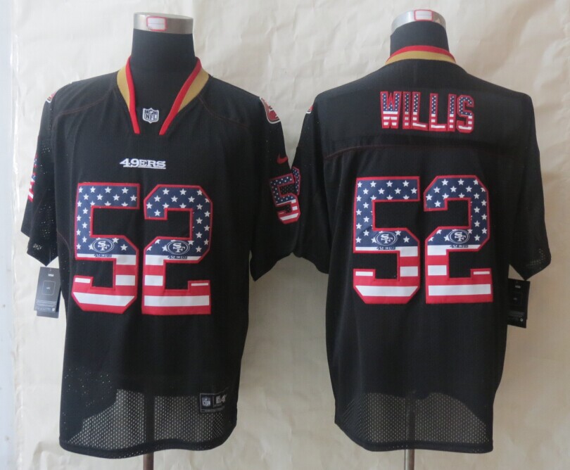 Nike 49ers 52 Willis Black USA Flag Fashion Black Elite Jerseys