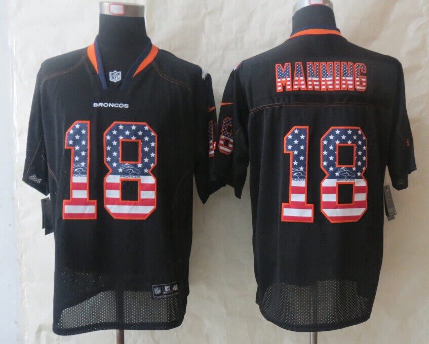 Nike Broncos 18 Manning USA Flag Fashion Black Elite Jerseys