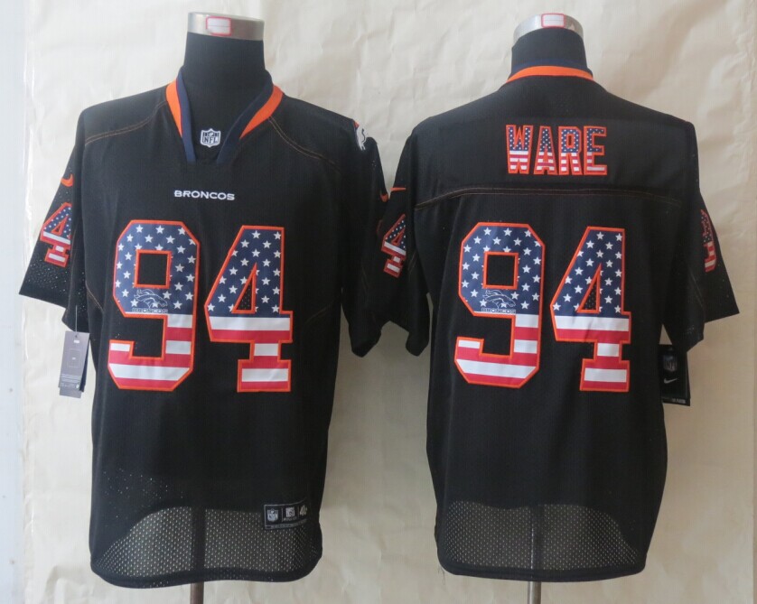 Nike Broncos 94 Ware USA Flag Fashion Black Elite Jerseys