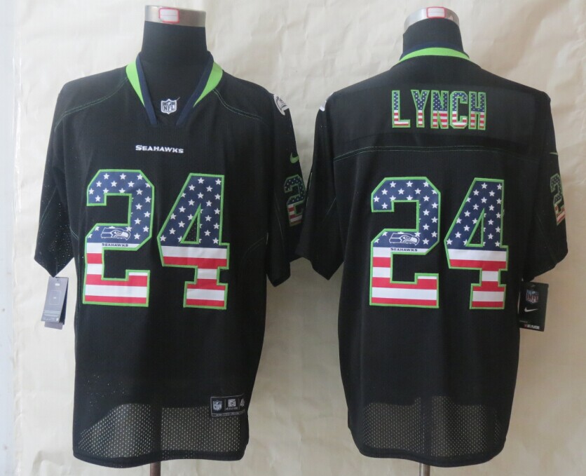Nike Seahawks 24 Lynch USA Flag Fashion Black Elite Jerseys