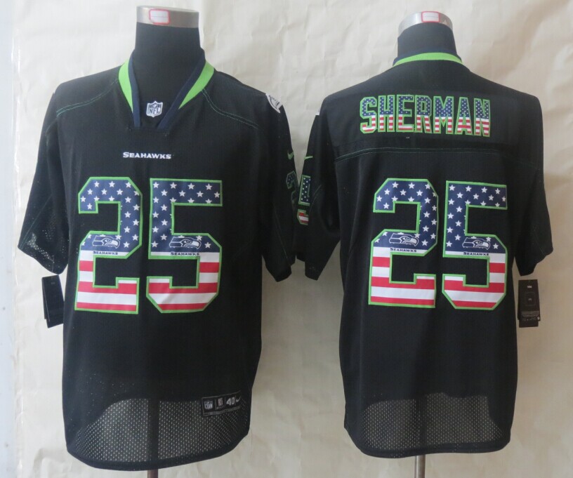 Nike Seahawks 25 Sherman USA Flag Fashion Black Elite Jerseys