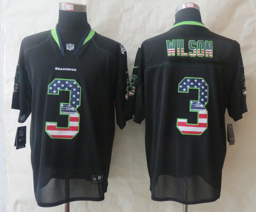 Nike Seahawks 3 Wilson USA Flag Fashion Black Elite Jerseys