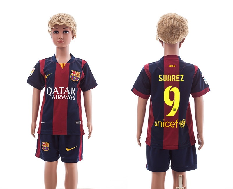 2014-15 Barcelona 9 Suarez Home Youth Jerseys