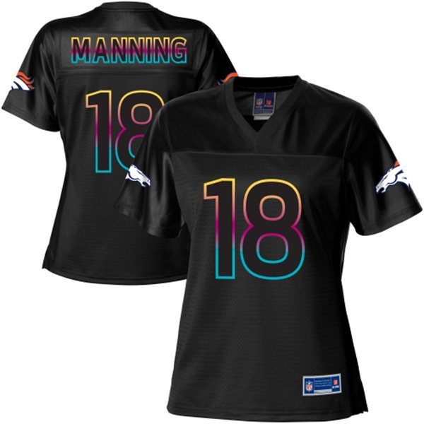 Nike Broncos 18 Manning Black Fashion Women Jerseys