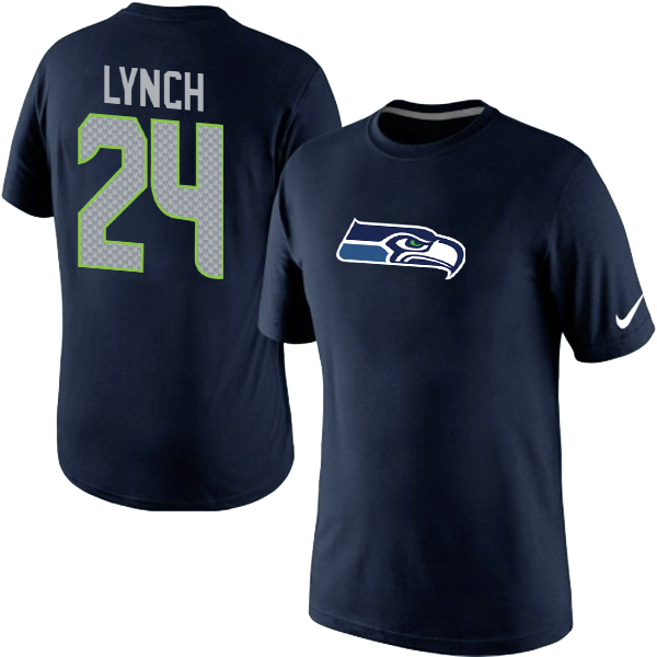 Nike Seahawks 24 Lynch Blue Fashion T Shirt