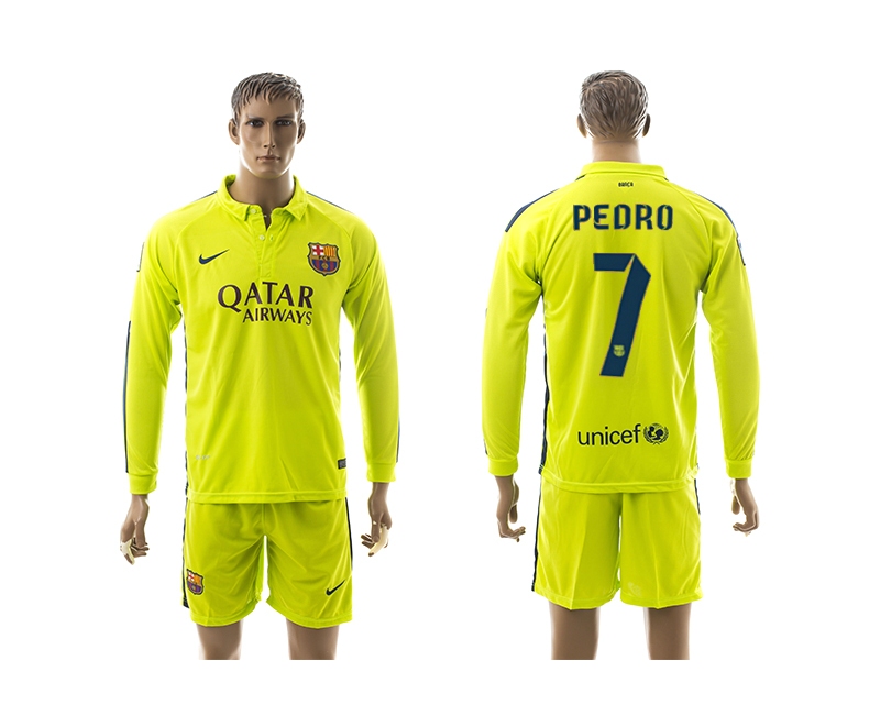 2014-15 Barcelona 7 Pedro Third Away Long Sleeve Jerseys