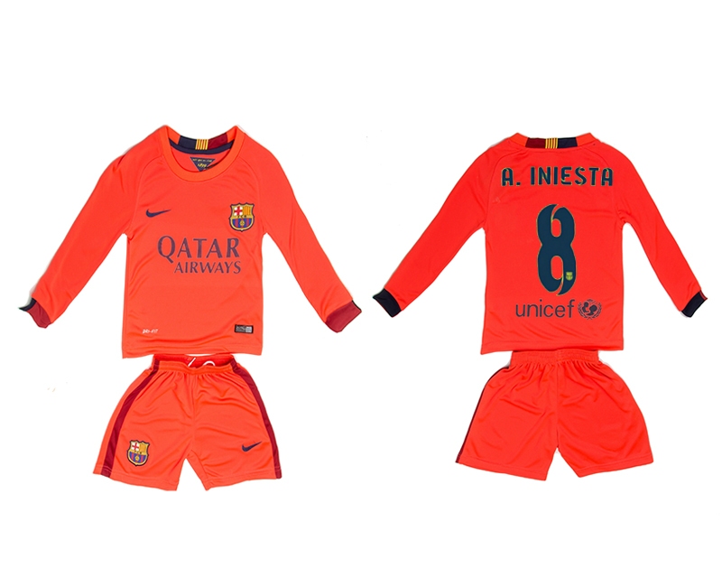 2014-15 Barcelona 8 A.Iniesta Away Long Sleeve Youth Jerseys 2014-15 Barcelona 8 A.Iniesta Away Long Sleeve Youth Jerseys
