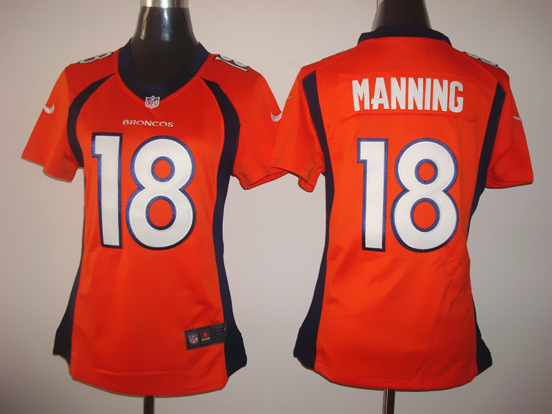 Nike Broncos 18 Manning Orange Women New Limited Jerseys