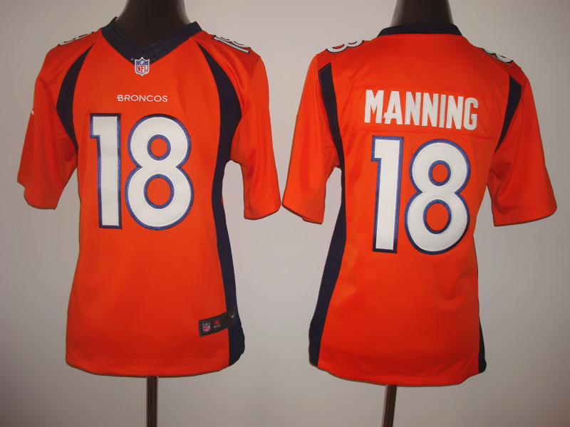 Nike Broncos 18 Manning Orange Youth New Limited Jerseys