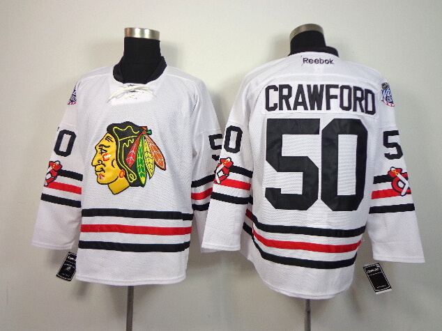 Blackhawks 50 Crawford White 2015 Winter Classic Stitched Jerseys