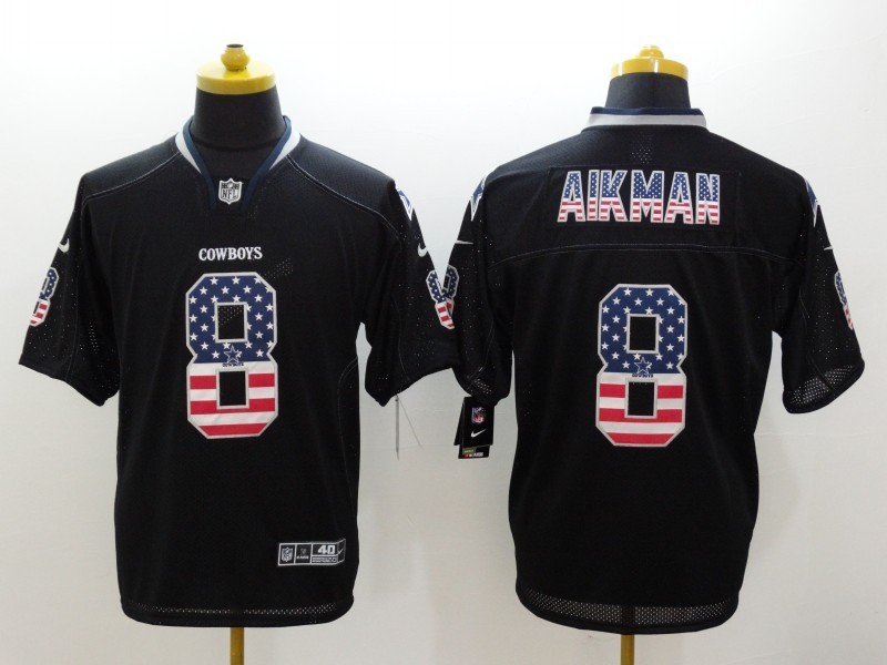 Nike Cowboys 8 Aikman USA Flag Fashion Black Elite Jerseys