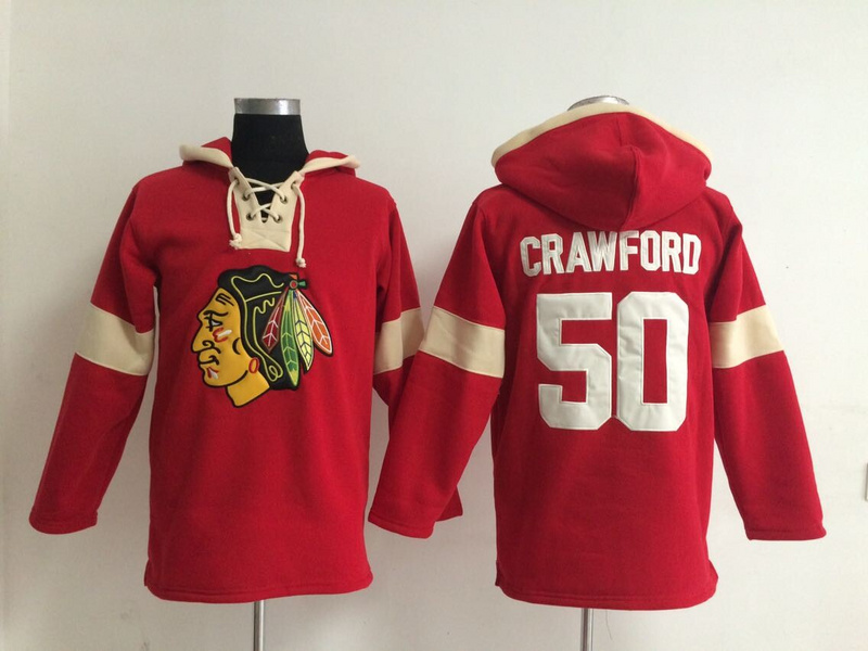 Blackhawks 50 Corey Crawford Red All Stitched Hooded Sweatshirt