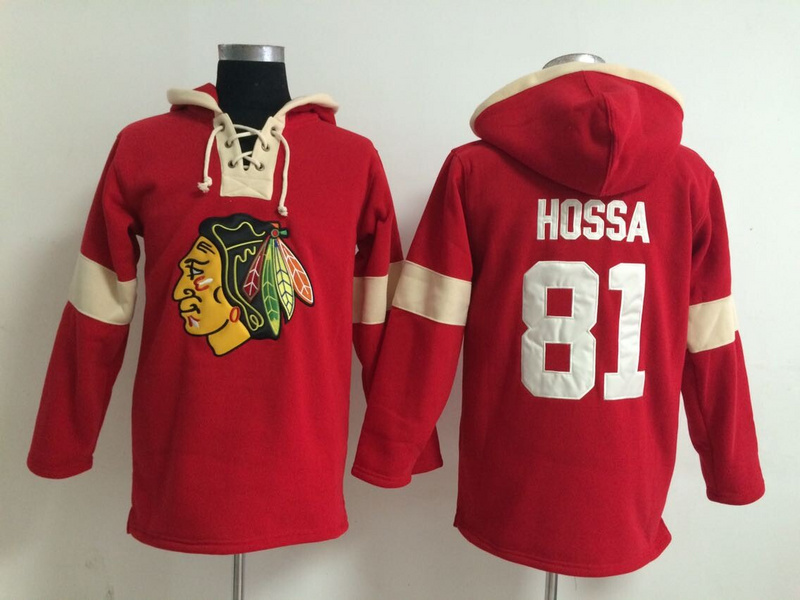 Blackhawks 81 Marian Hossa Red All Stitched Hooded Sweatshirt