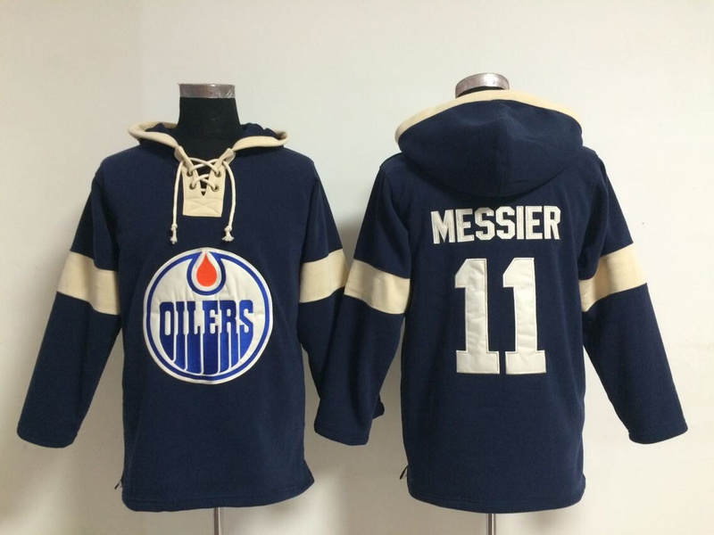 Oilers 11 Mark Messier Navy Blue All Stitched Hooded Sweatshirt