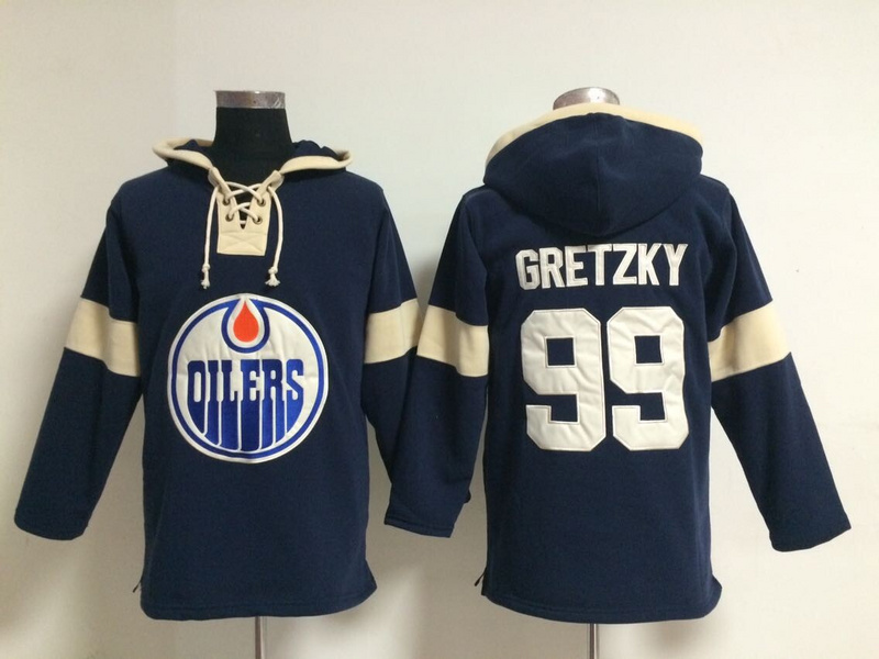 Oilers 93 Wayne Gretzky Navy Blue All Stitched Hooded Sweatshirt