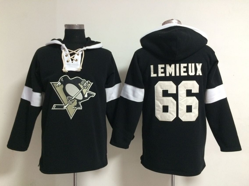 Penguins 66 Mario Lemieux Black All Stitched Hooded Sweatshirt - Click Image to Close