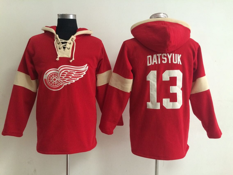 Red Wings 13 Pavel Datsyuk Red All Stitched Hooded Sweatshirt