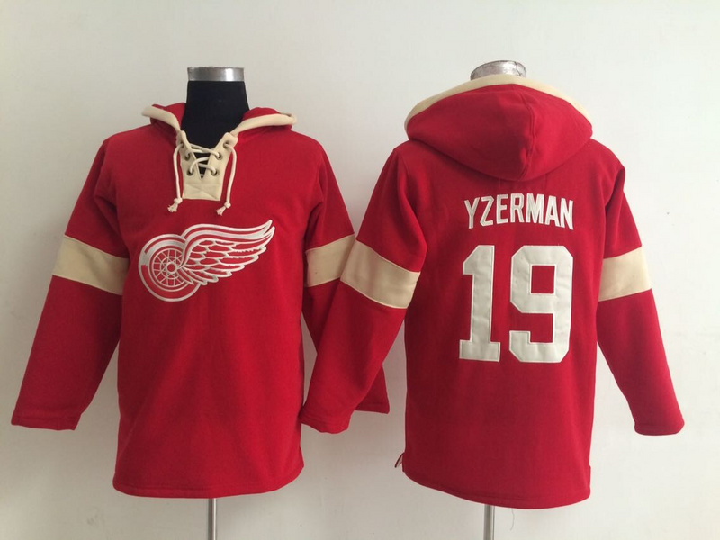 Red Wings 19 Steve Yzerman Red All Stitched Hooded Sweatshirt