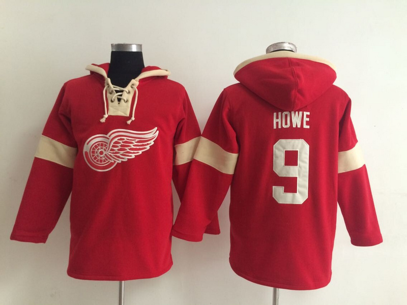 Red Wings 9 Gordie Howe Red All Stitched Hooded Sweatshirt