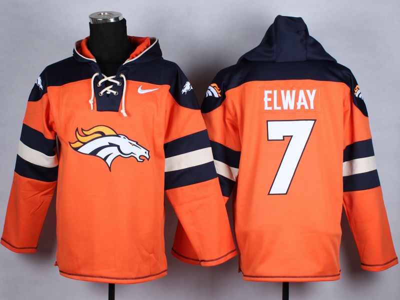 Nike Broncos 7 Elway Orange Hooded Jerseys
