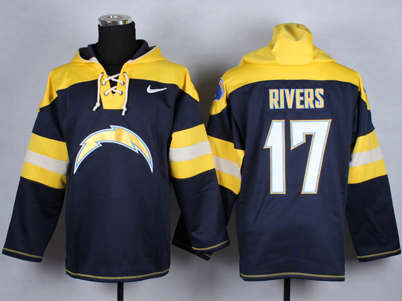Nike Chargers 17 Rivers Navy Blue Hooded Jerseys