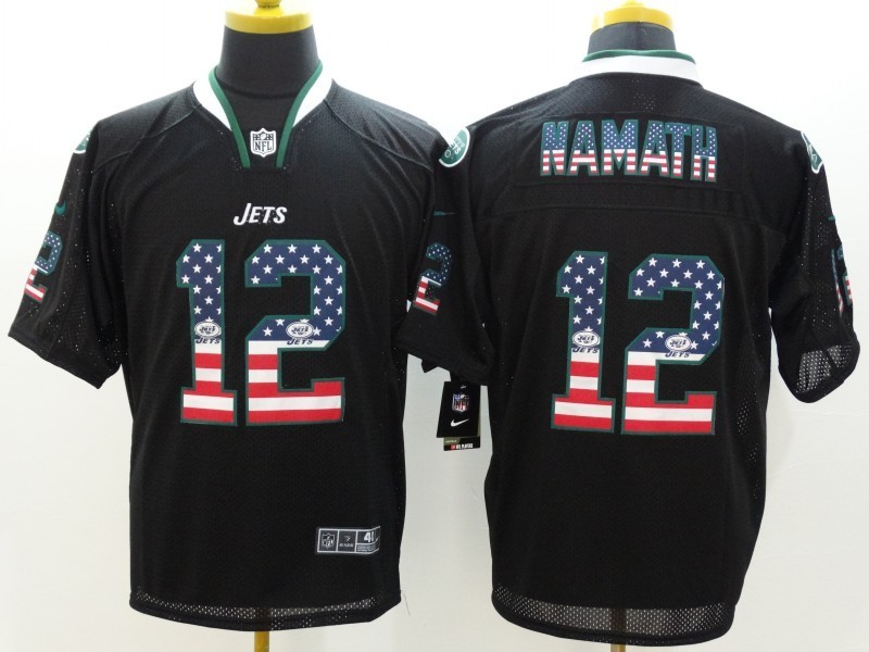 Nike Jets 12 Namath US Flag Fashion Black Elite Jerseys